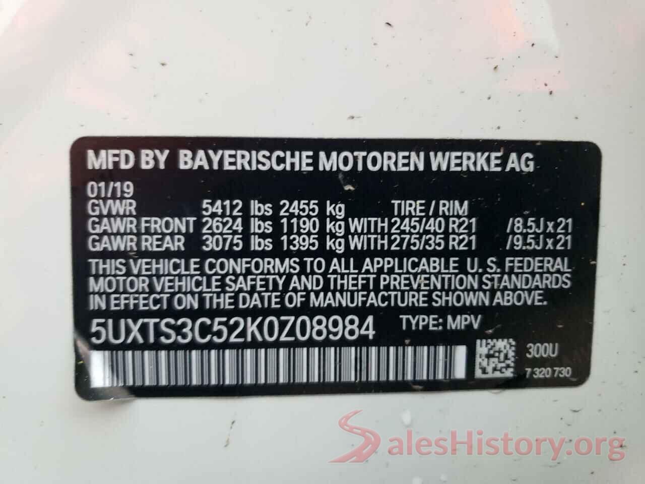 5UXTS3C52K0Z08984 2019 BMW X3