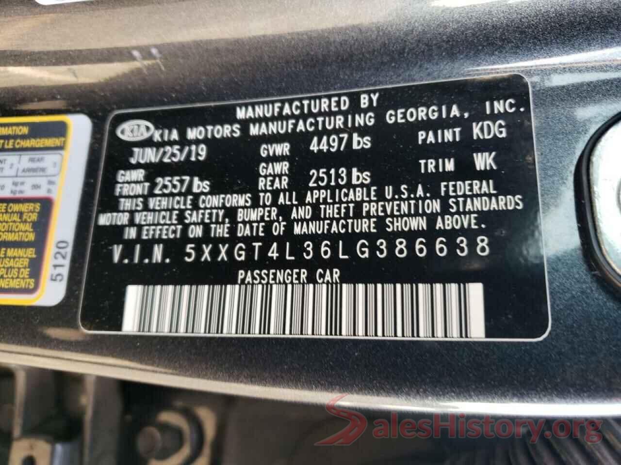 5XXGT4L36LG386638 2020 KIA OPTIMA