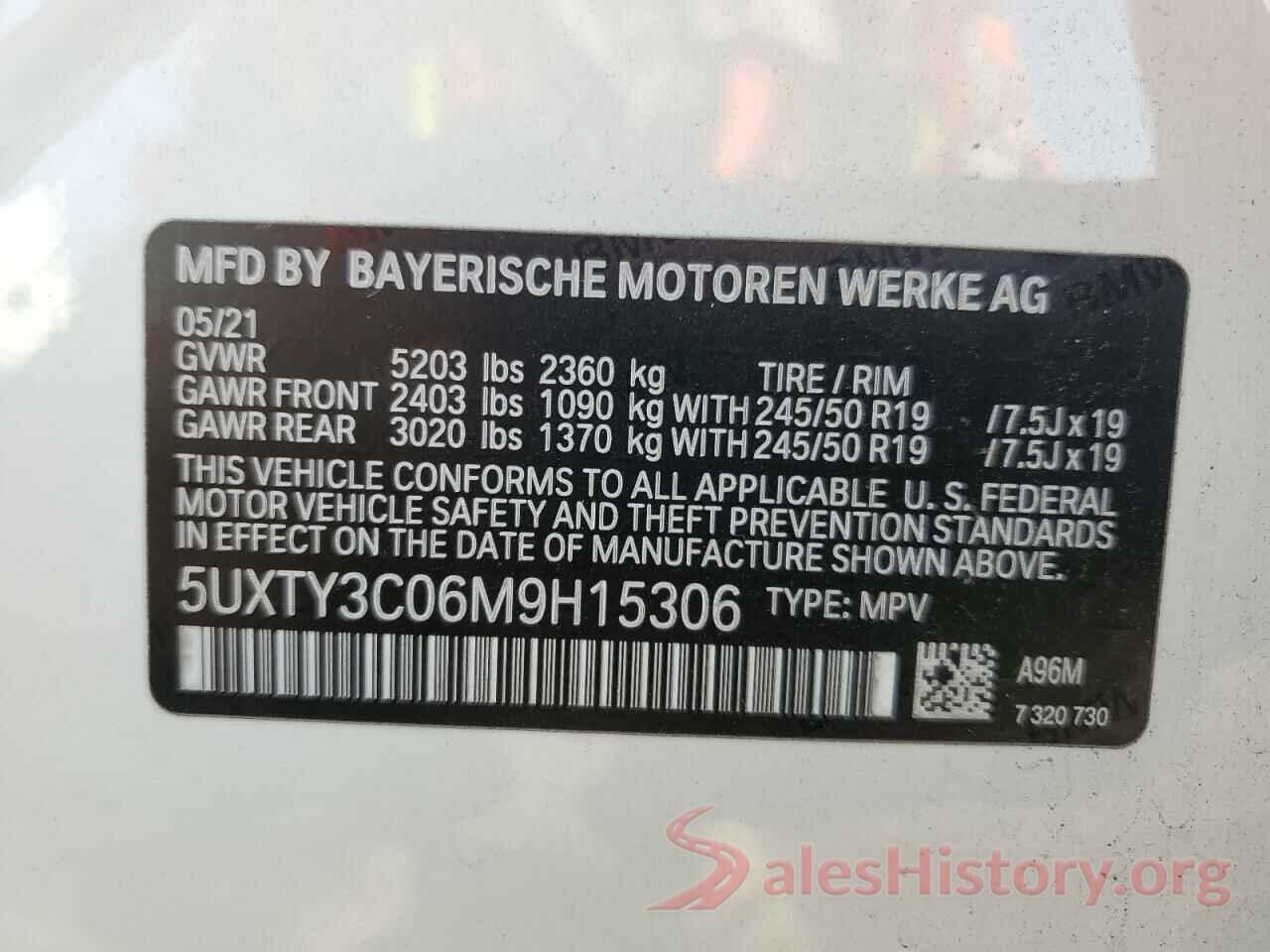 5UXTY3C06M9H15306 2021 BMW X3