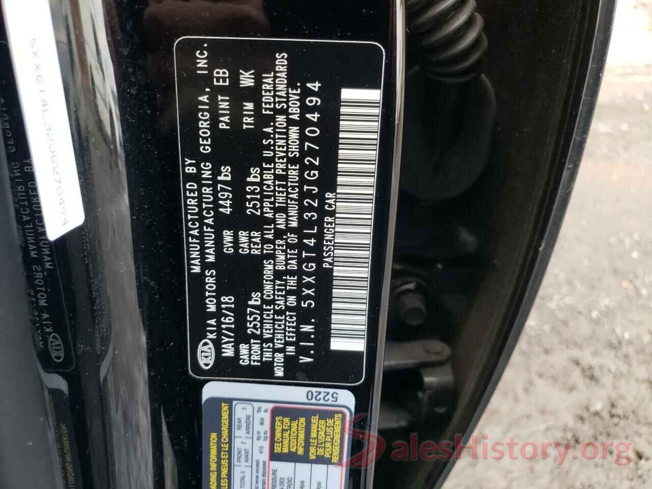 5XXGT4L32JG270494 2018 KIA OPTIMA