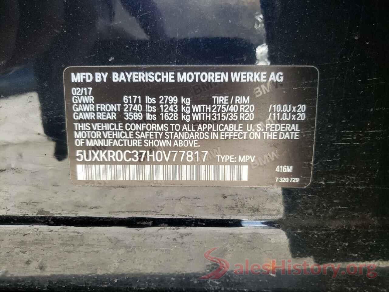 5UXKR0C37H0V77817 2017 BMW X5