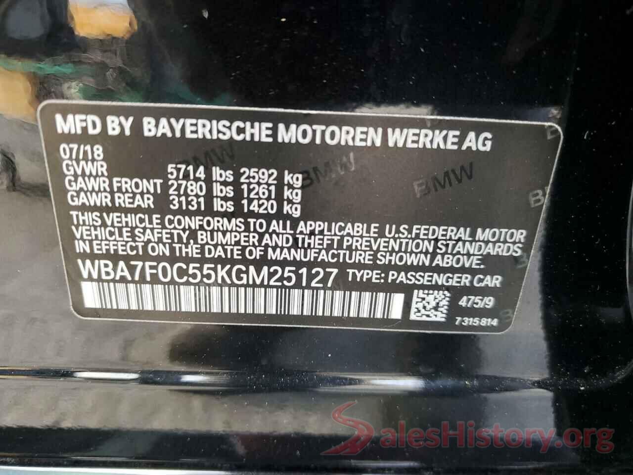 WBA7F0C55KGM25127 2019 BMW 7 SERIES