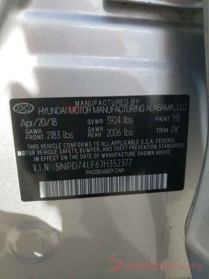 5NPD74LF6JH352377 2018 HYUNDAI ELANTRA