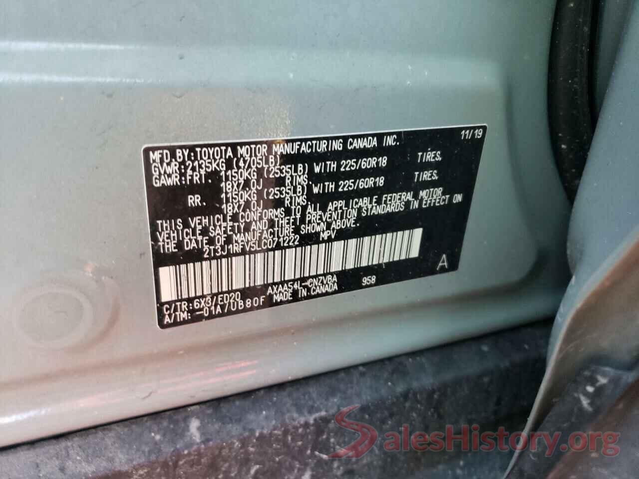 2T3J1RFV5LC071222 2020 TOYOTA RAV4