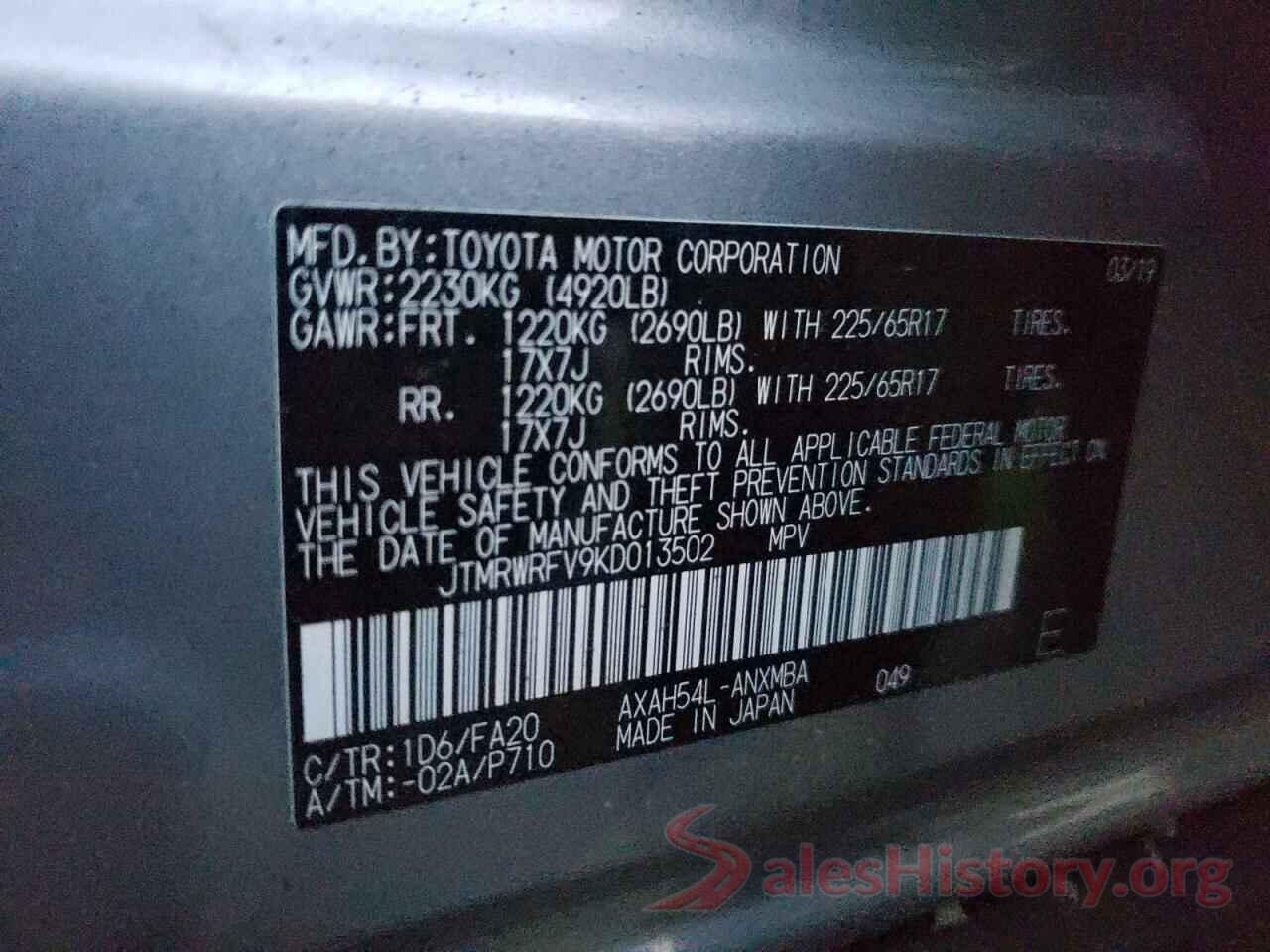 JTMRWRFV9KD013502 2019 TOYOTA RAV4