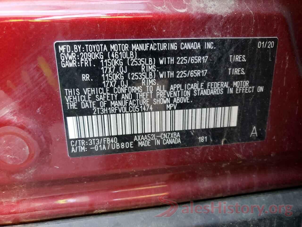 2T3H1RFV0LC051474 2020 TOYOTA RAV4