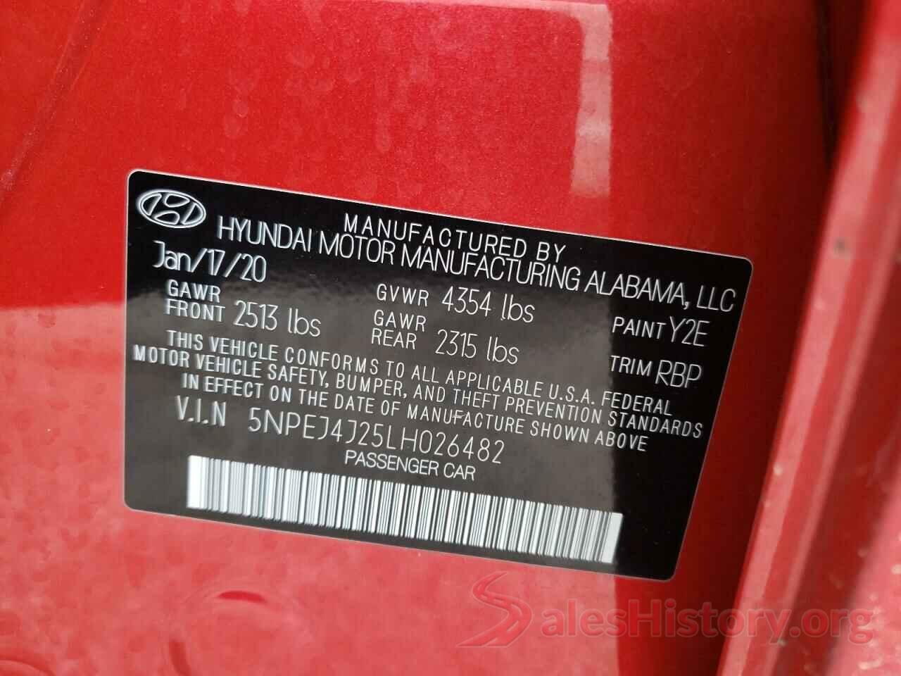 5NPEJ4J25LH026482 2020 HYUNDAI SONATA