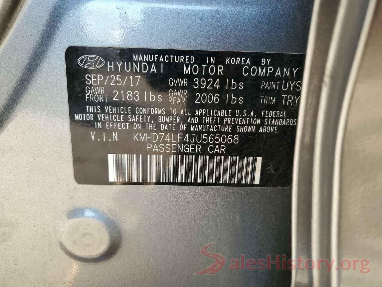 KMHD74LF4JU565068 2018 HYUNDAI ELANTRA