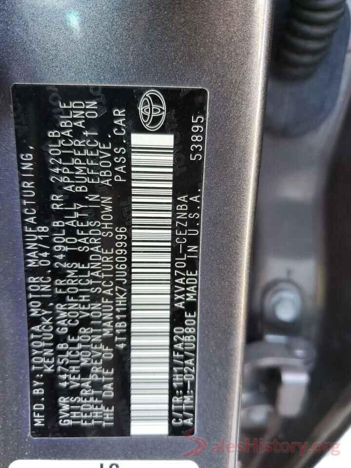 4T1B11HK7JU609996 2018 TOYOTA CAMRY