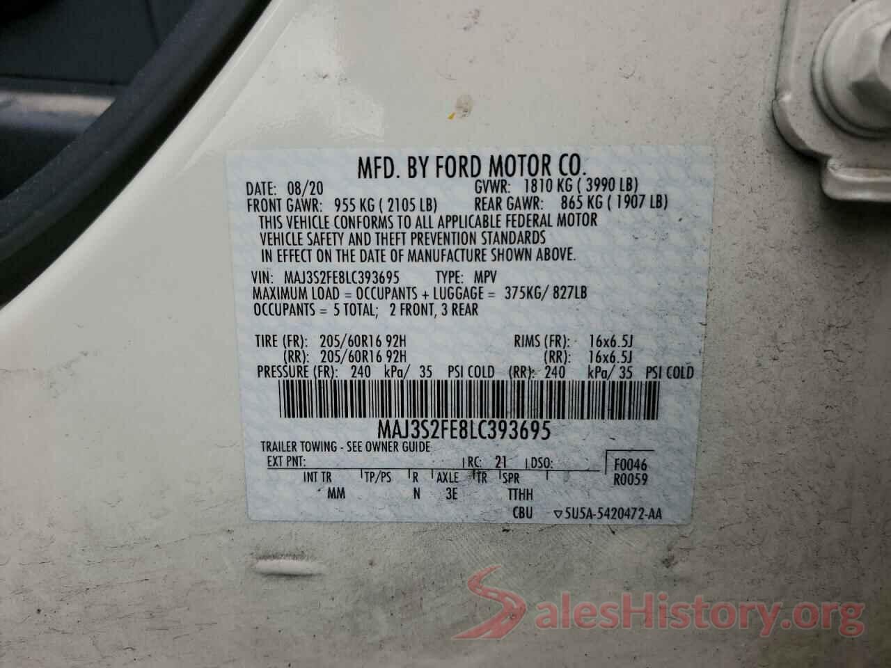 MAJ3S2FE8LC393695 2020 FORD ECOSPORT