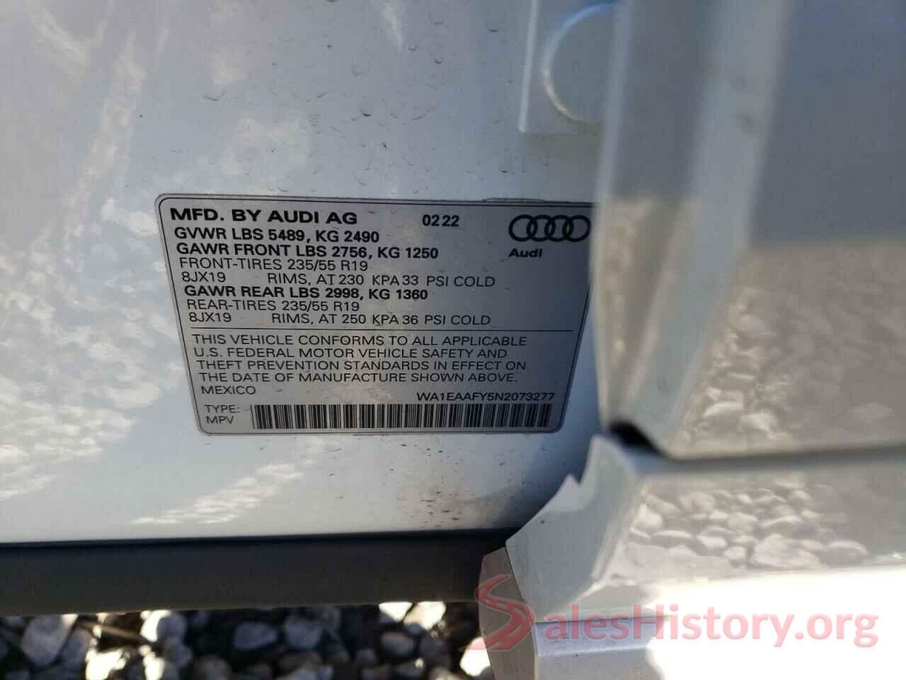 WA1EAAFY5N2073277 2022 AUDI Q5