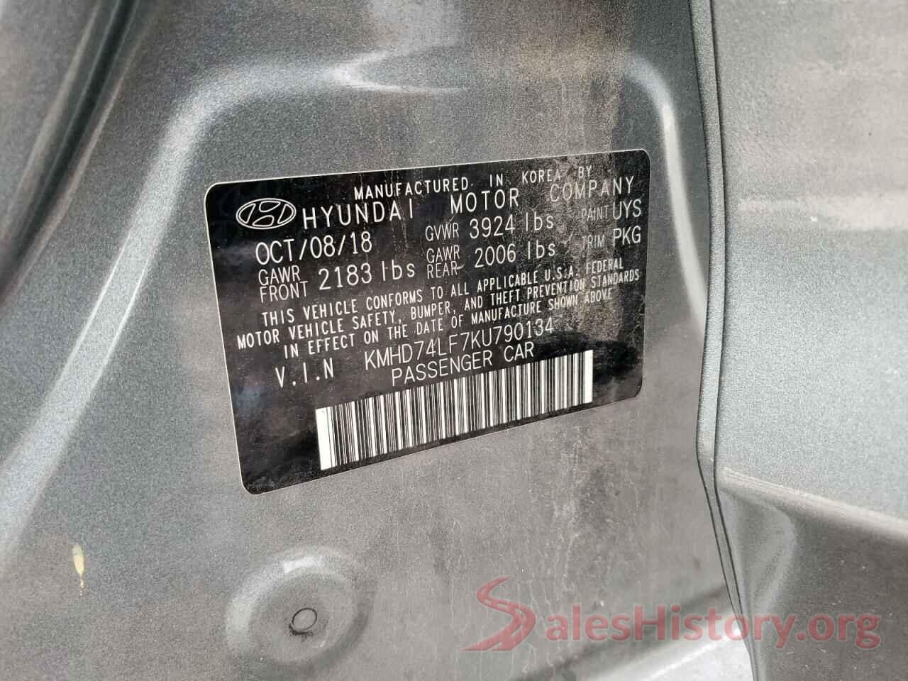 KMHD74LF7KU790134 2019 HYUNDAI ELANTRA