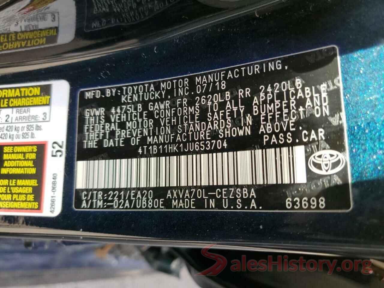 4T1B11HK1JU653704 2018 TOYOTA CAMRY