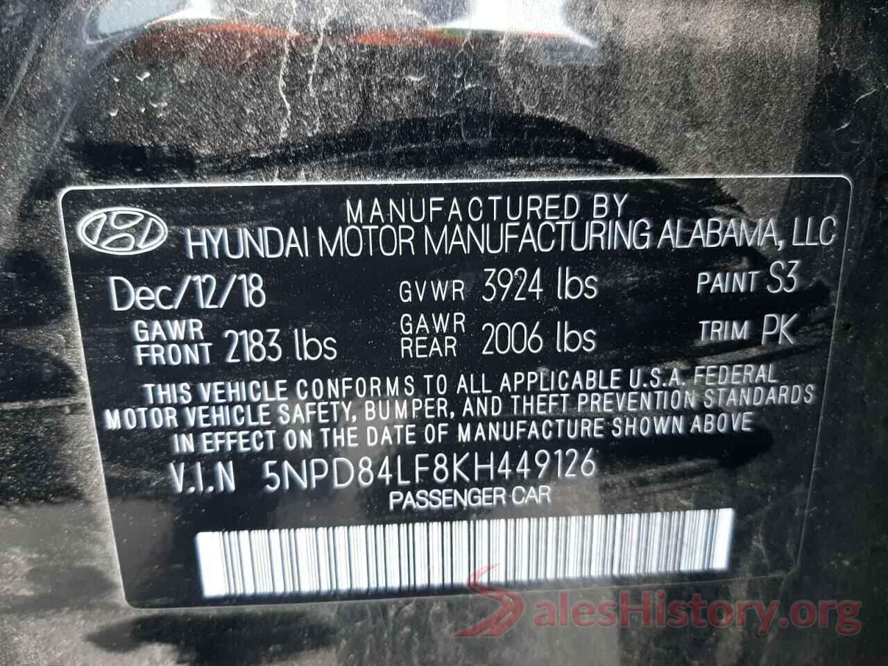 5NPD84LF8KH449126 2019 HYUNDAI ELANTRA