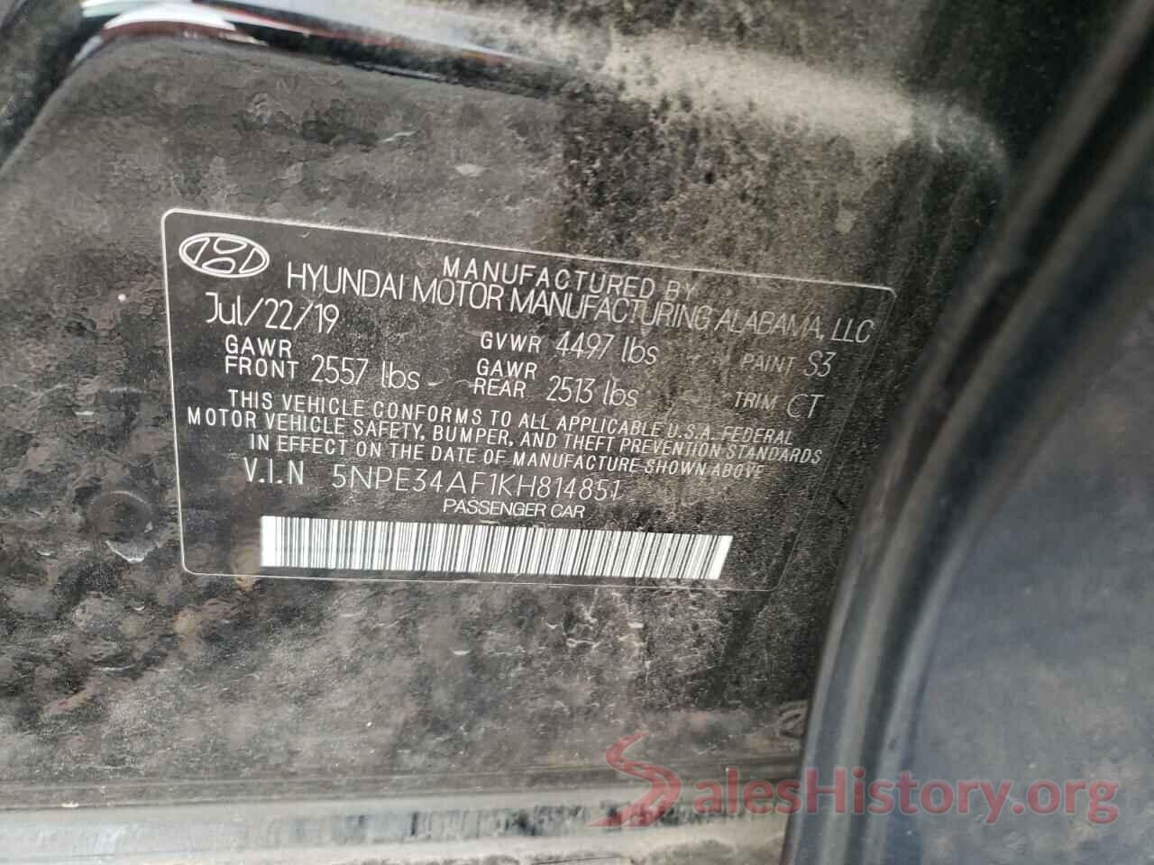 5NPE34AF1KH814851 2019 HYUNDAI SONATA