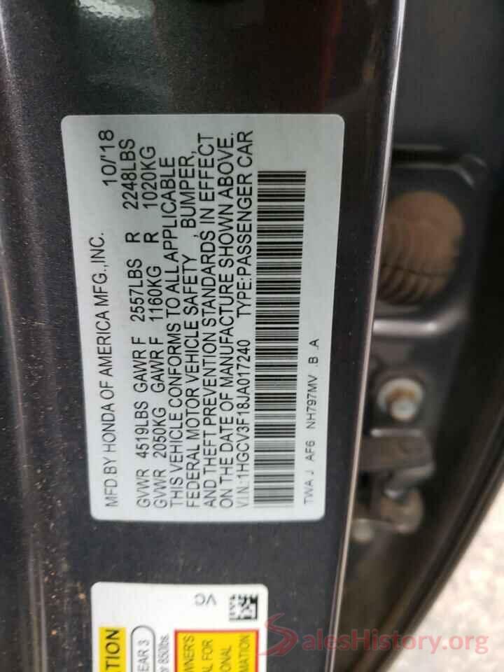 1HGCV3F18JA017240 2018 HONDA ACCORD