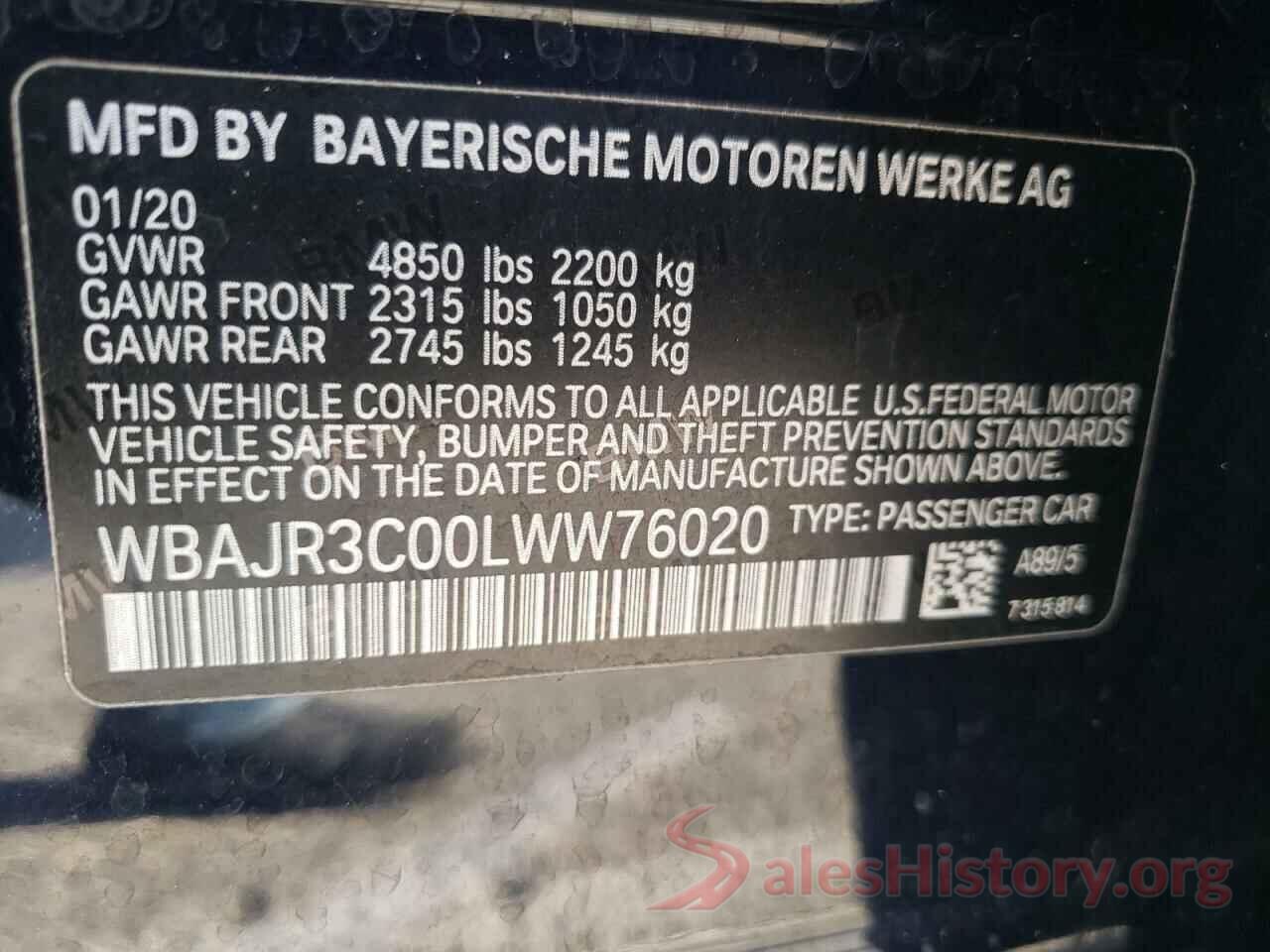 WBAJR3C00LWW76020 2020 BMW 5 SERIES