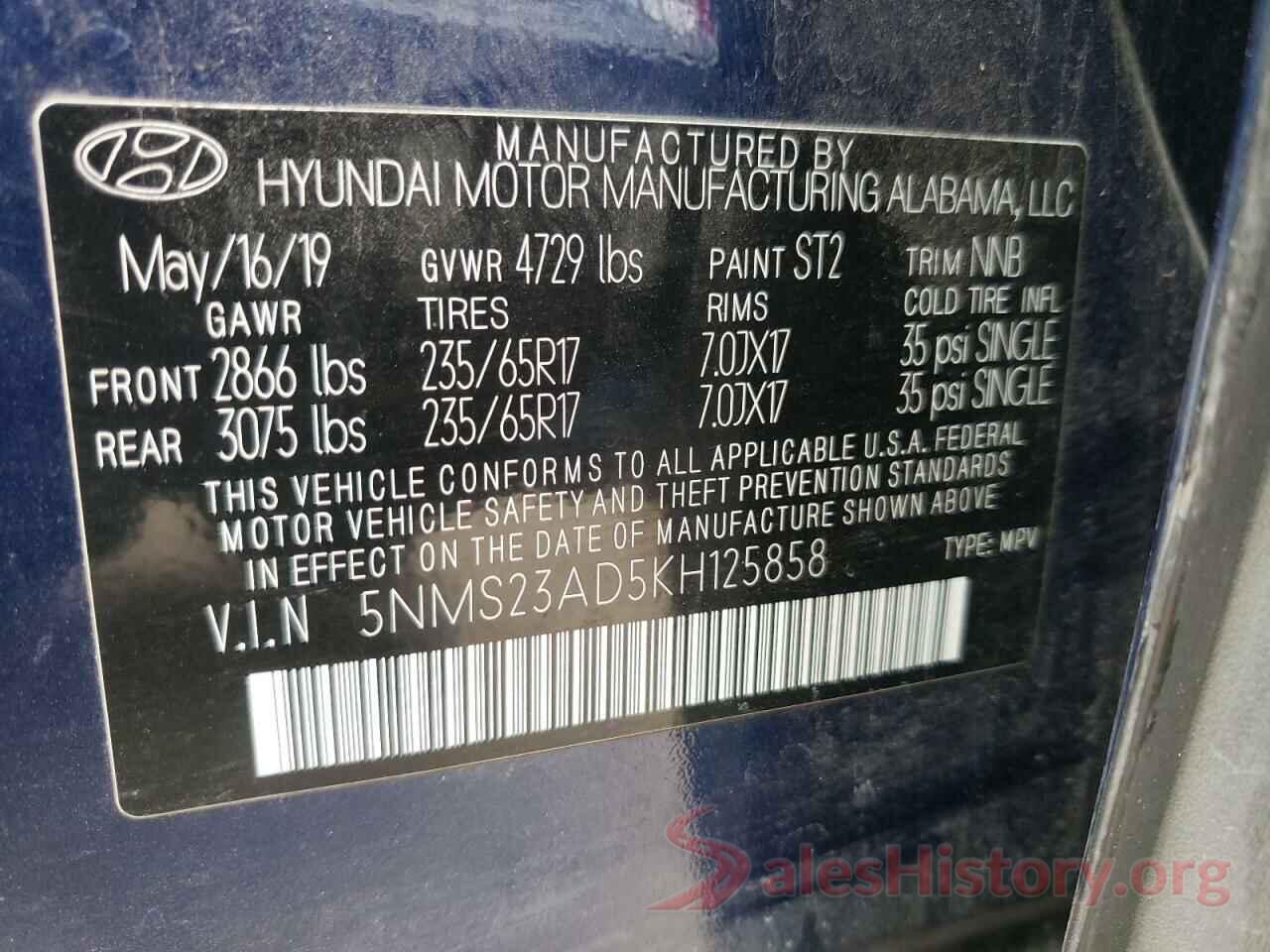 5NMS23AD5KH125858 2019 HYUNDAI SANTA FE