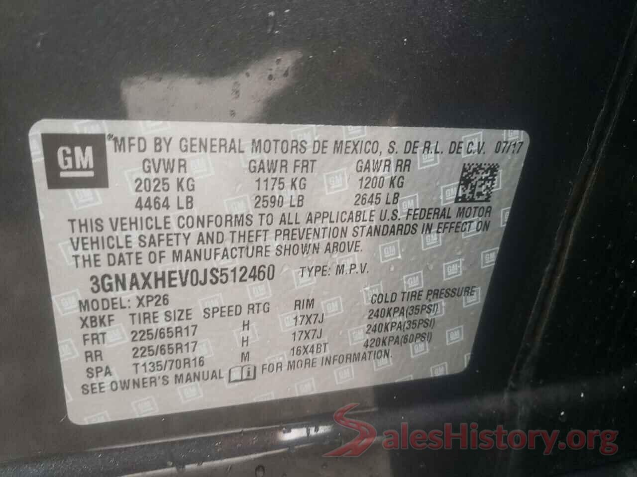 3GNAXHEV0JS512460 2018 CHEVROLET EQUINOX