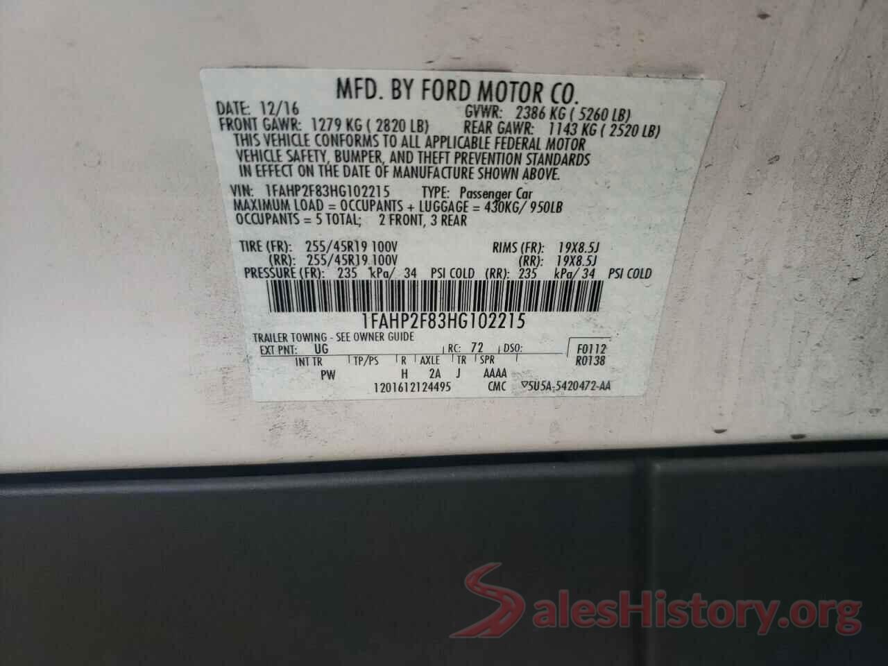 1FAHP2F83HG102215 2017 FORD TAURUS