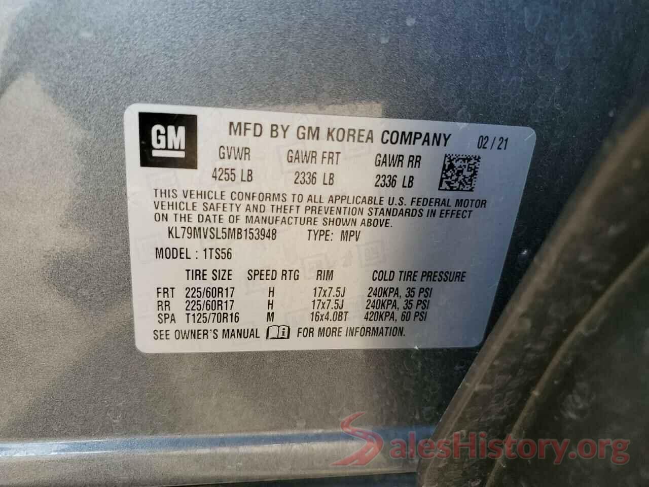 KL79MVSL5MB153948 2021 CHEVROLET TRAILBLZR