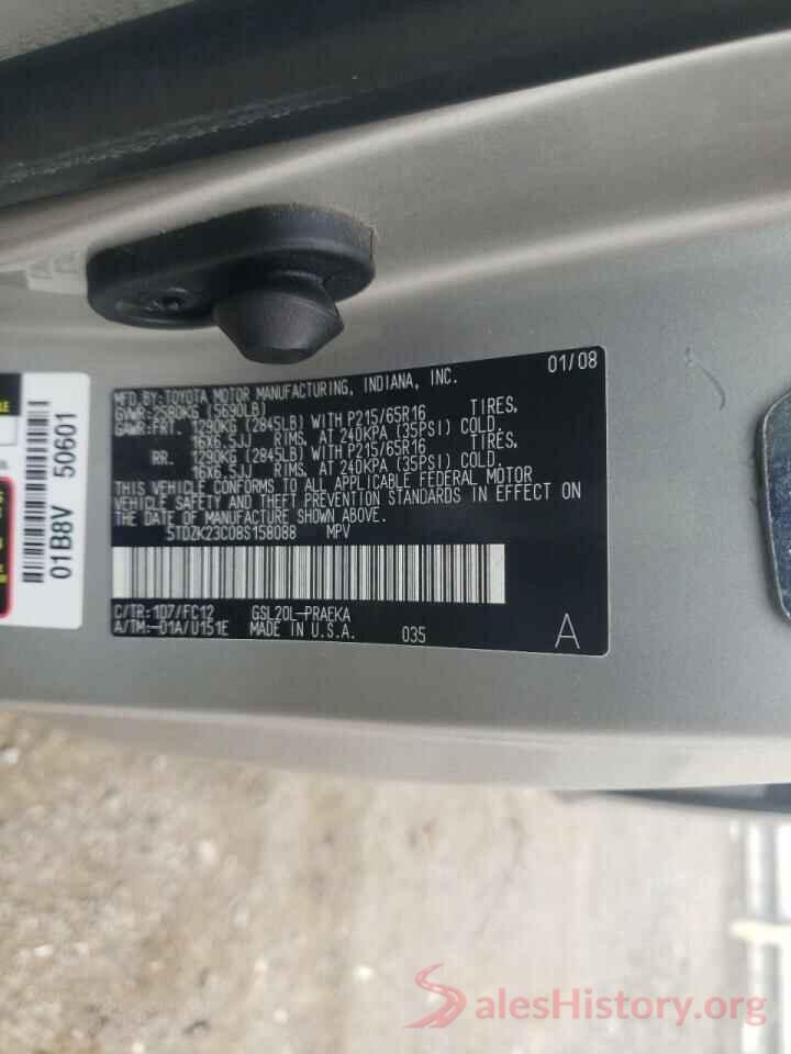 5TDZK23C08S158088 2008 TOYOTA SIENNA