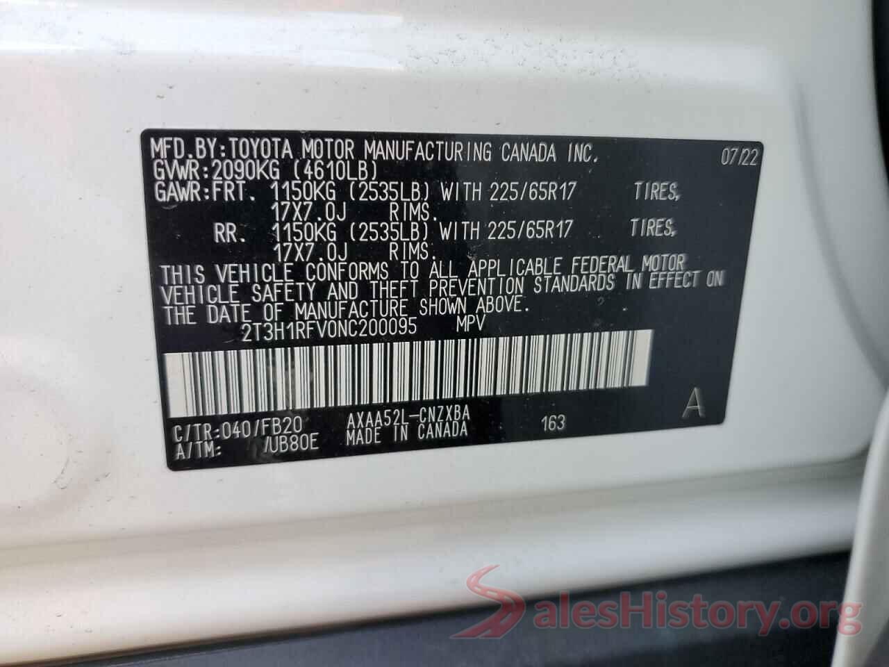 2T3H1RFV0NC200095 2022 TOYOTA RAV4