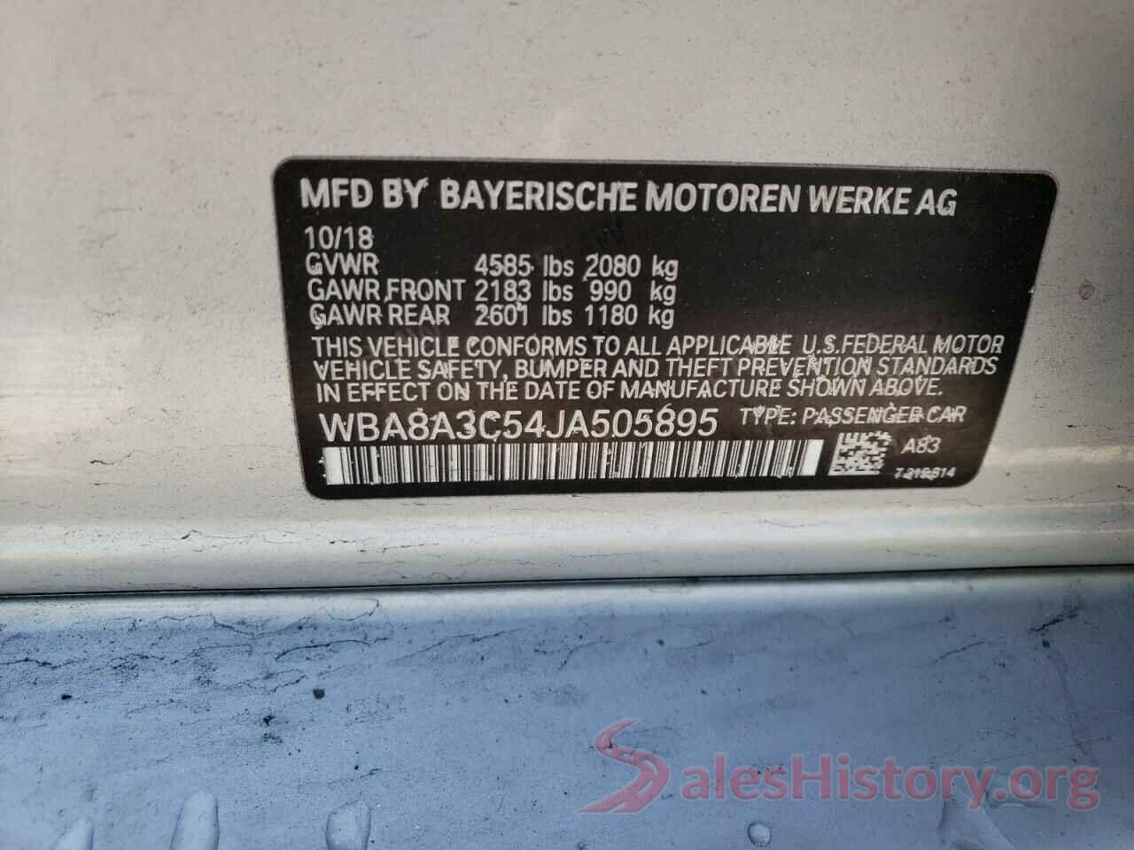 WBA8A3C54JA505895 2018 BMW 3 SERIES