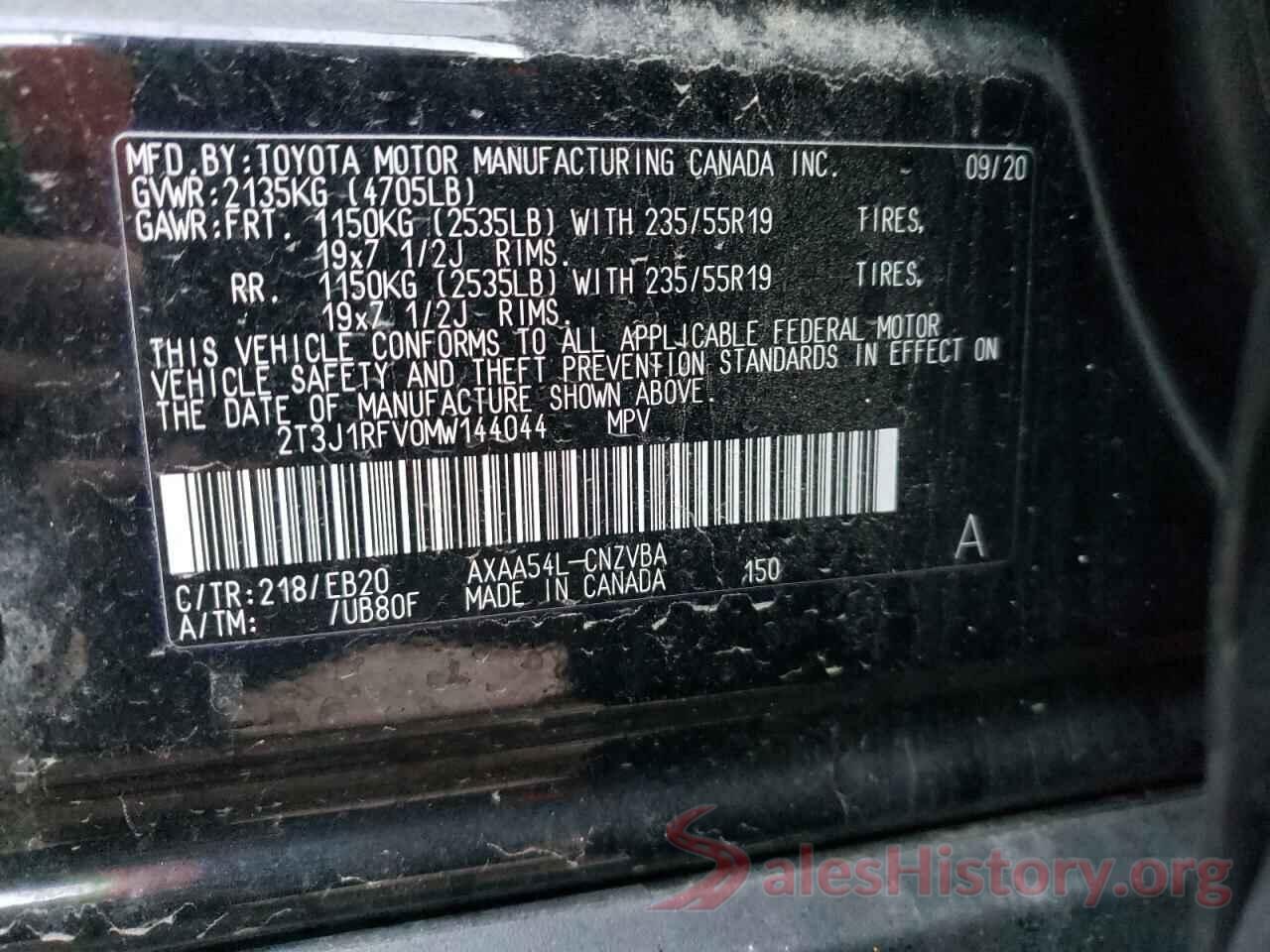 2T3J1RFV0MW144044 2021 TOYOTA RAV4