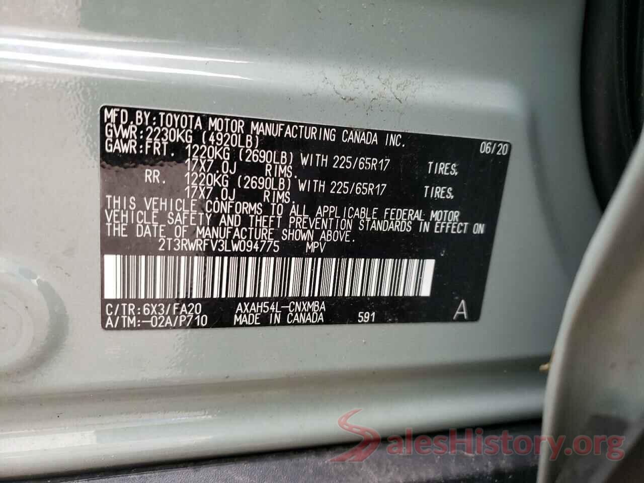 2T3RWRFV3LW094775 2020 TOYOTA RAV4