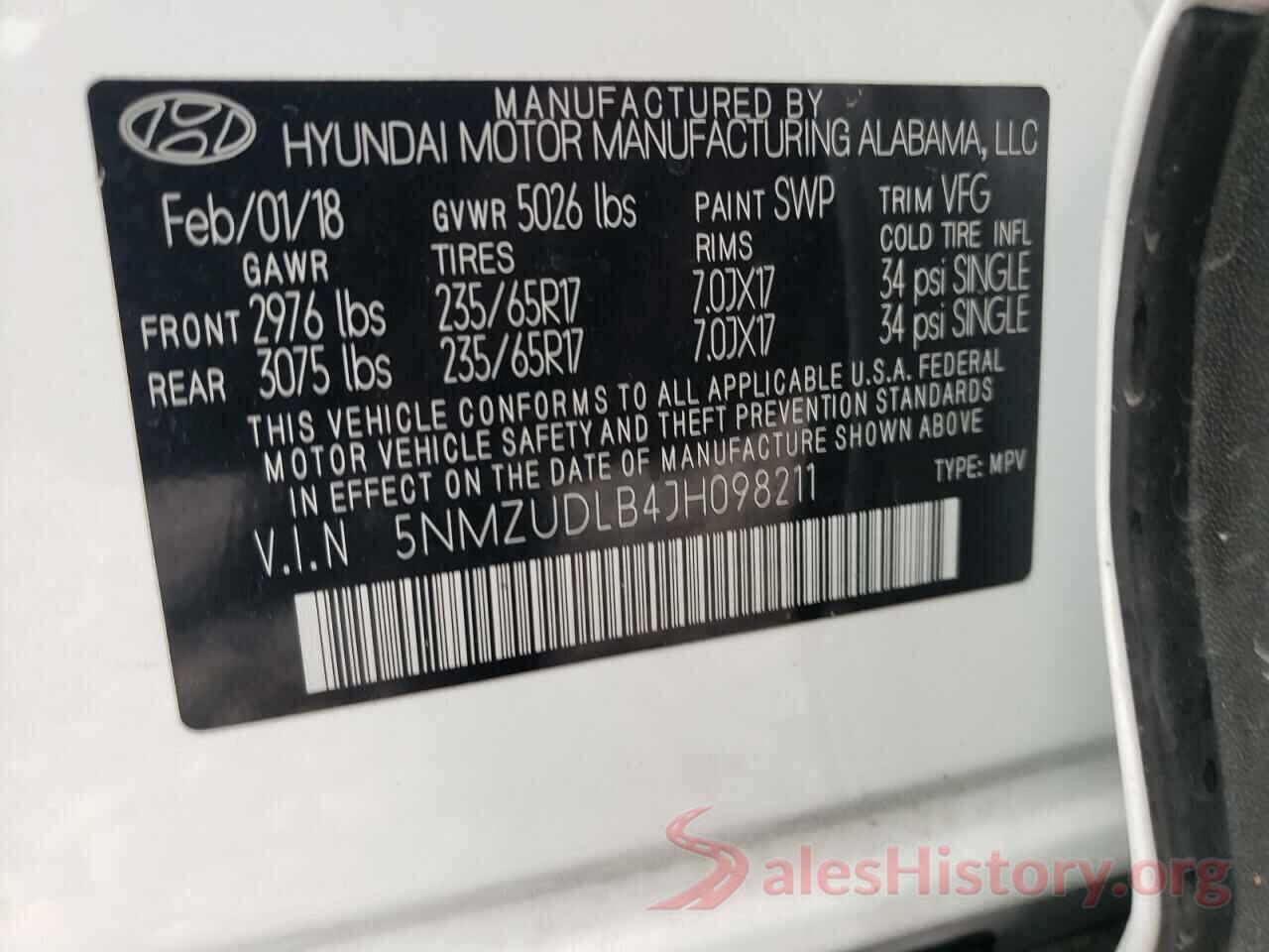 5NMZUDLB4JH098211 2018 HYUNDAI SANTA FE