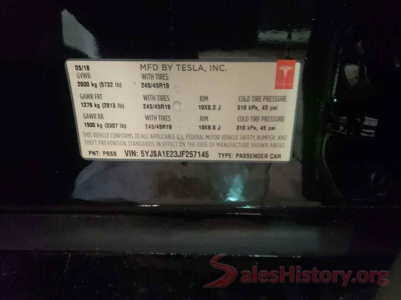 5YJSA1E23JF257145 2018 TESLA MODEL S