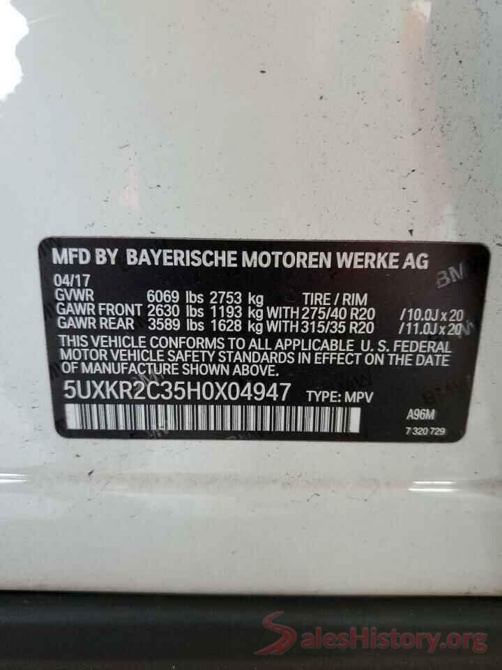 5UXKR2C35H0X04947 2017 BMW X5