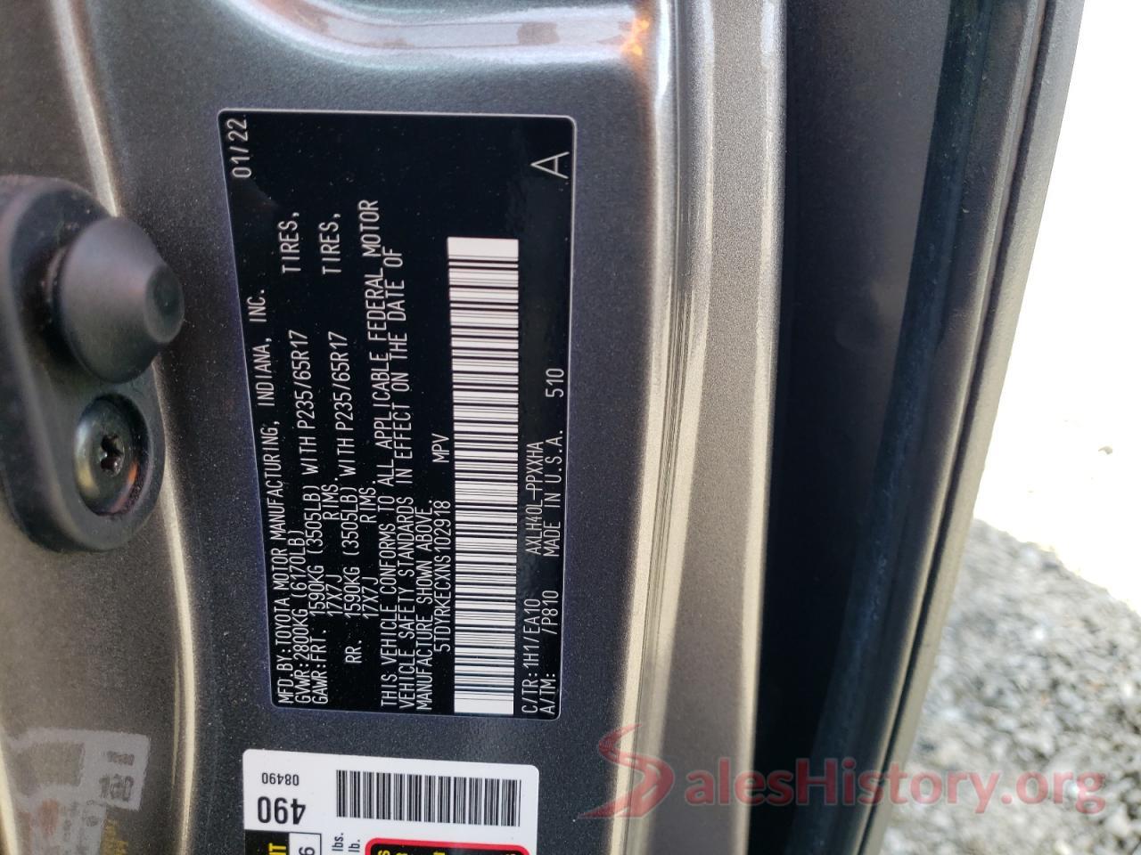 5TDYRKECXNS102918 2022 TOYOTA SIENNA