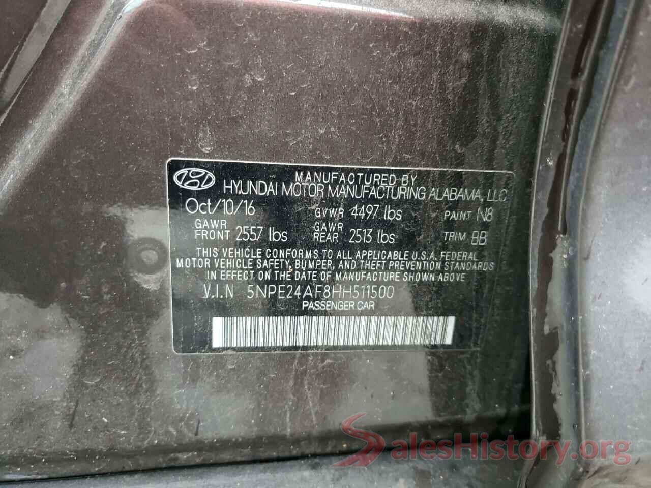 5NPE24AF8HH511500 2017 HYUNDAI SONATA