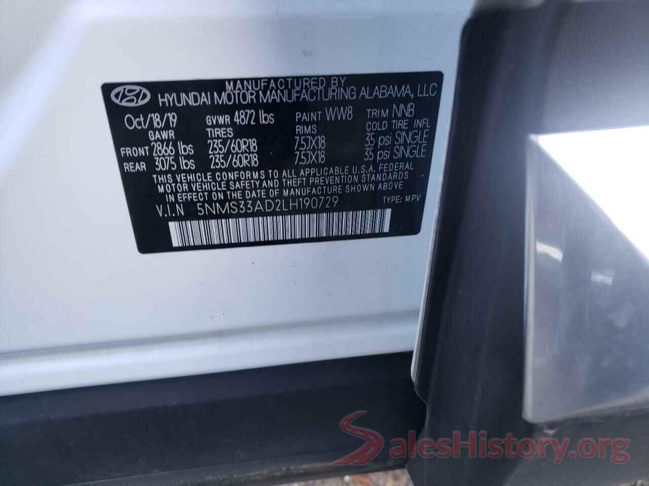 5NMS33AD2LH190729 2020 HYUNDAI SANTA FE