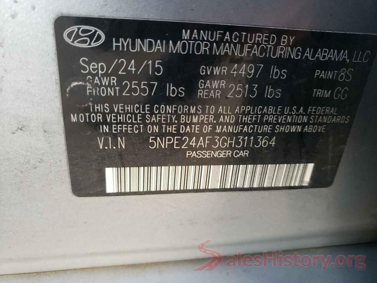 5NPE24AF3GH311364 2016 HYUNDAI SONATA