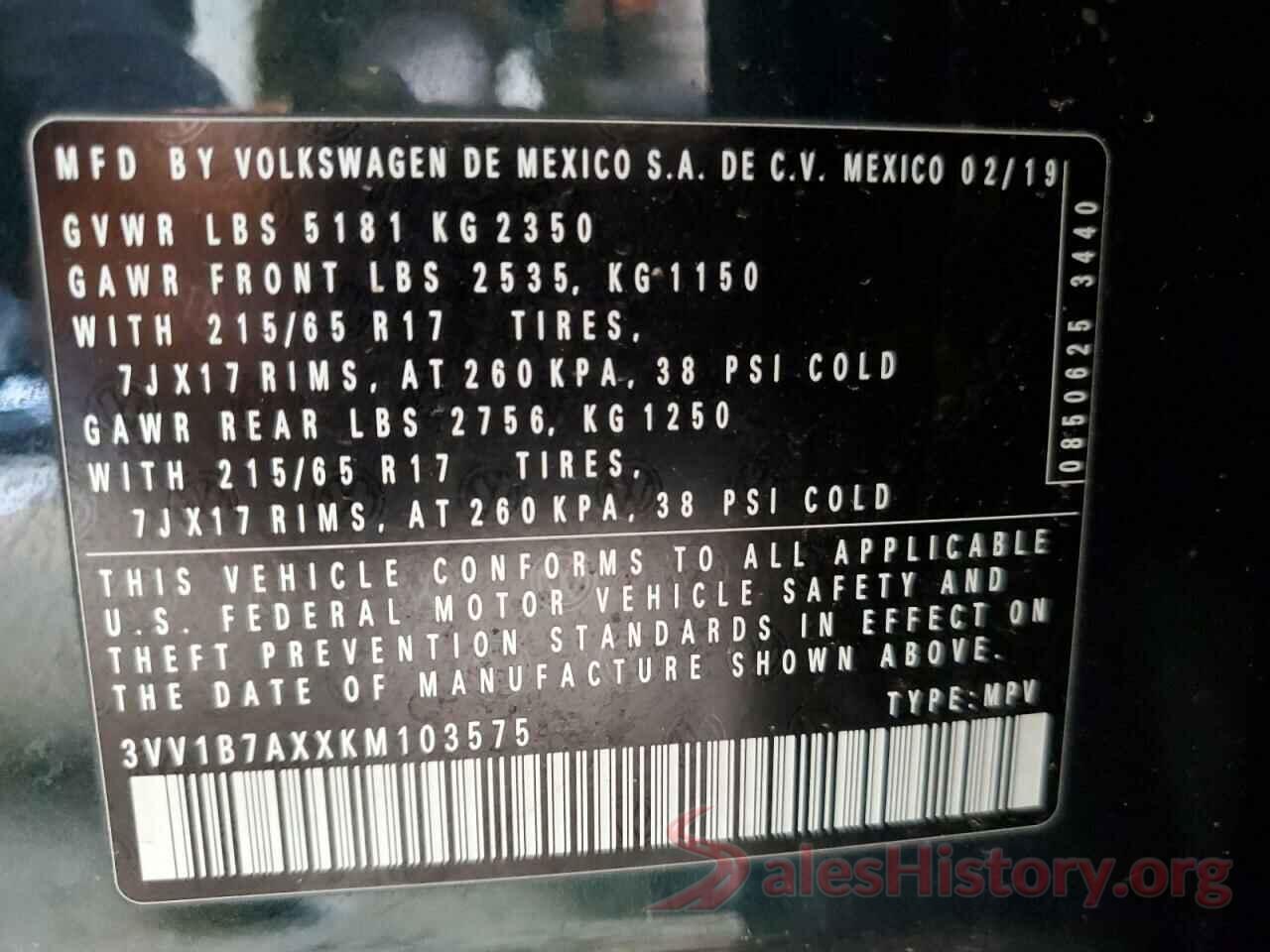 3VV1B7AXXKM103575 2019 VOLKSWAGEN TIGUAN