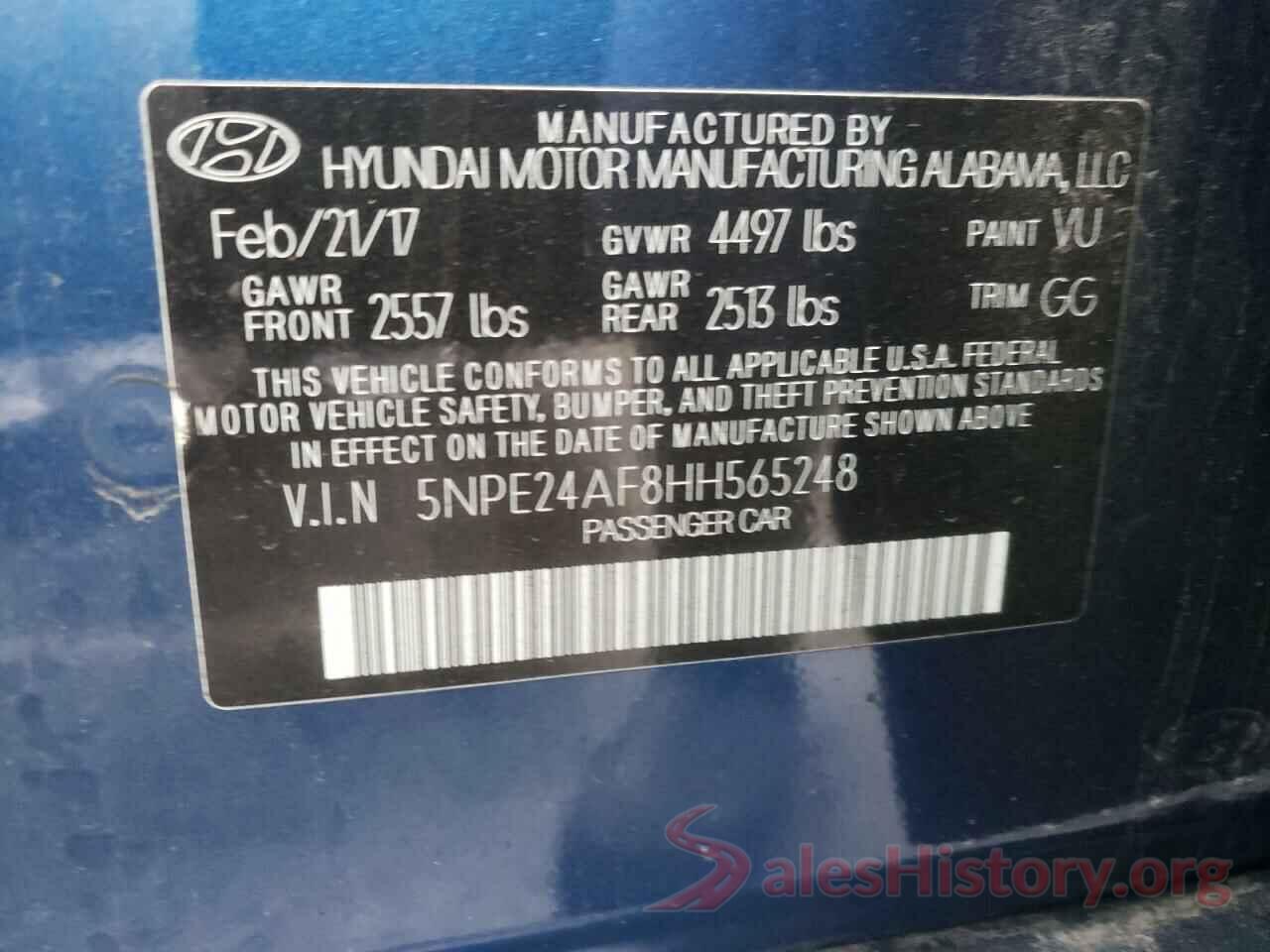 5NPE24AF8HH565248 2017 HYUNDAI SONATA