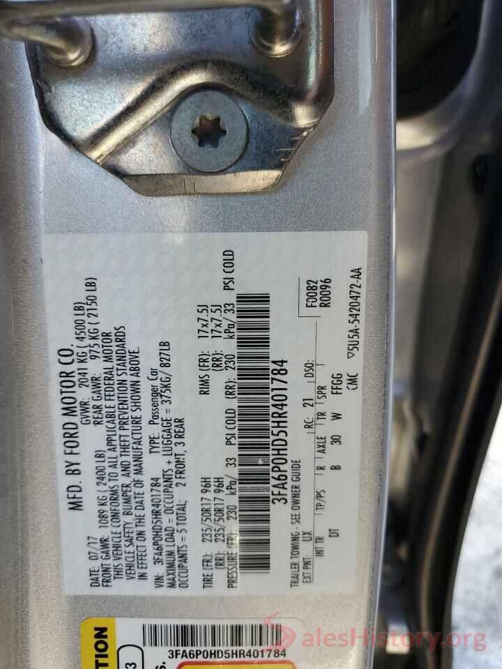 3FA6P0HD5HR401784 2017 FORD FUSION