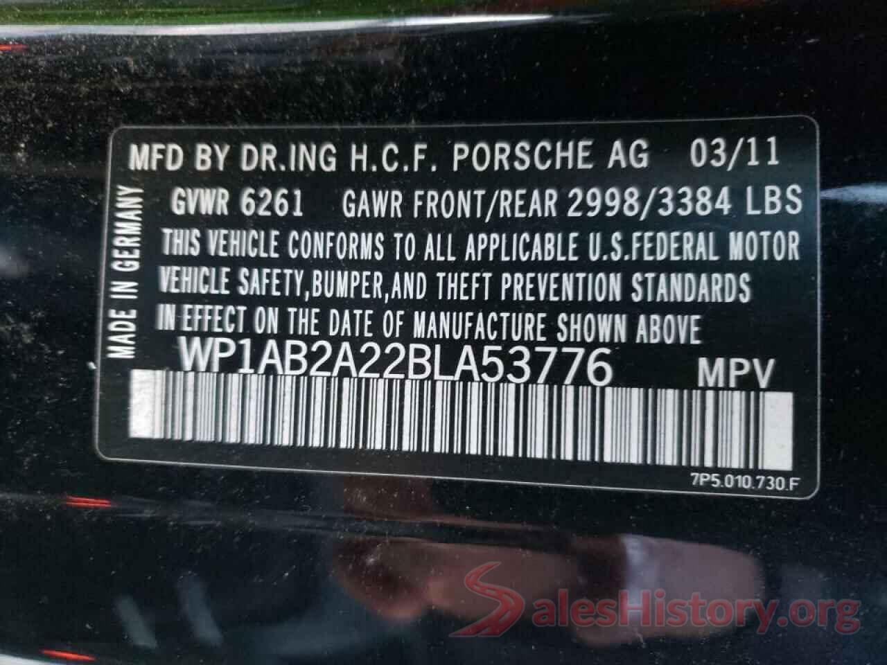 WP1AB2A22BLA53776 2011 PORSCHE CAYENNE