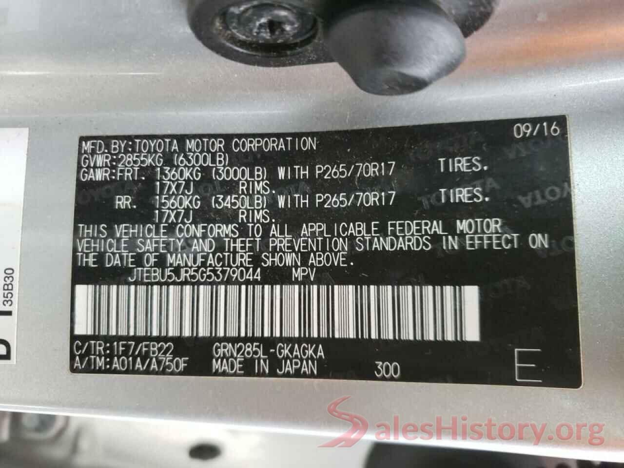 JTEBU5JR5G5379044 2016 TOYOTA 4RUNNER