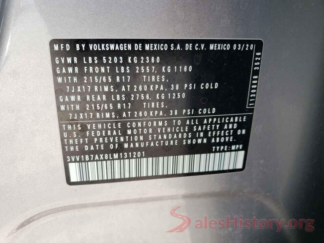 3VV1B7AX8LM131201 2020 VOLKSWAGEN TIGUAN