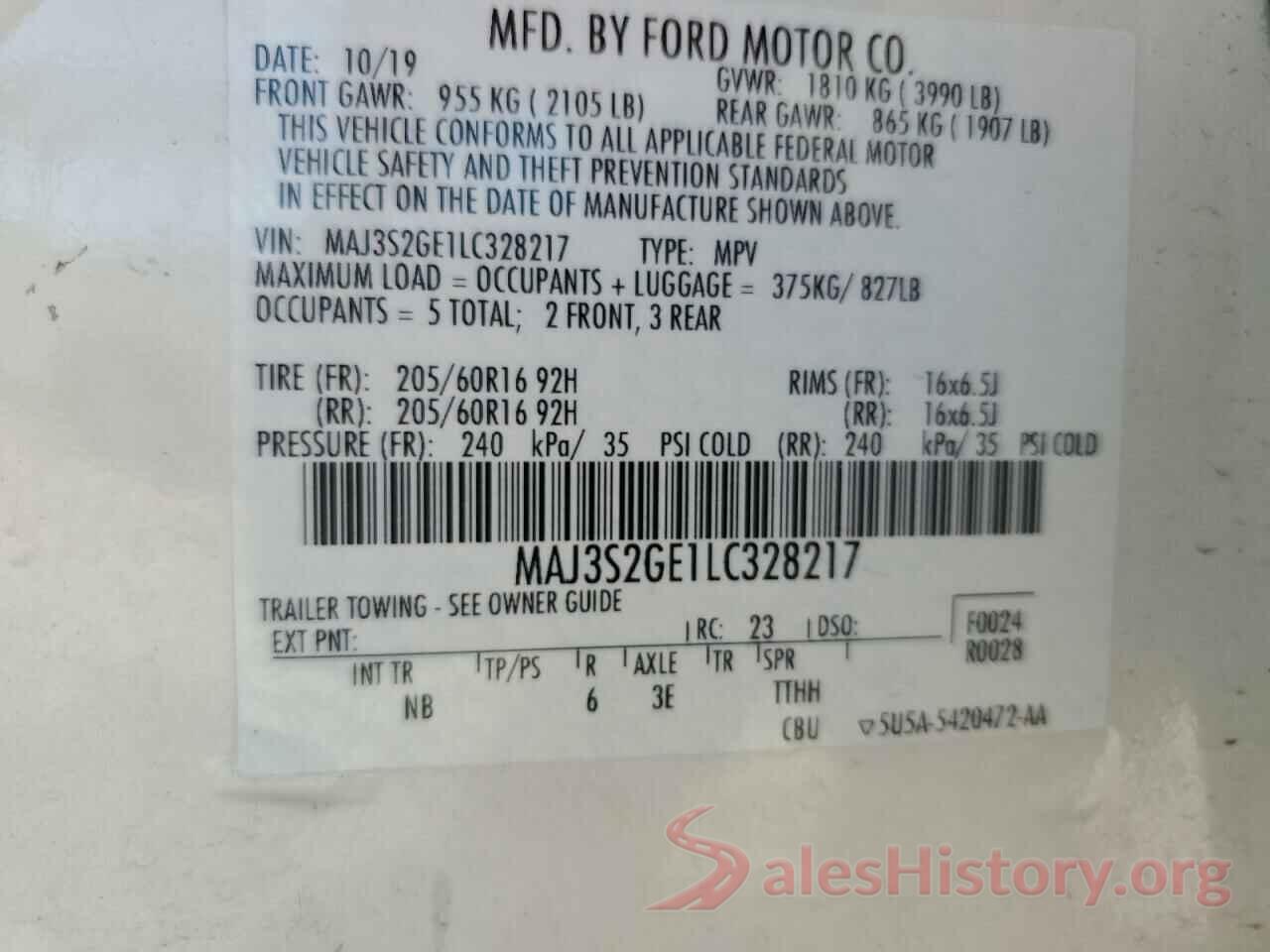 MAJ3S2GE1LC328217 2020 FORD ECOSPORT