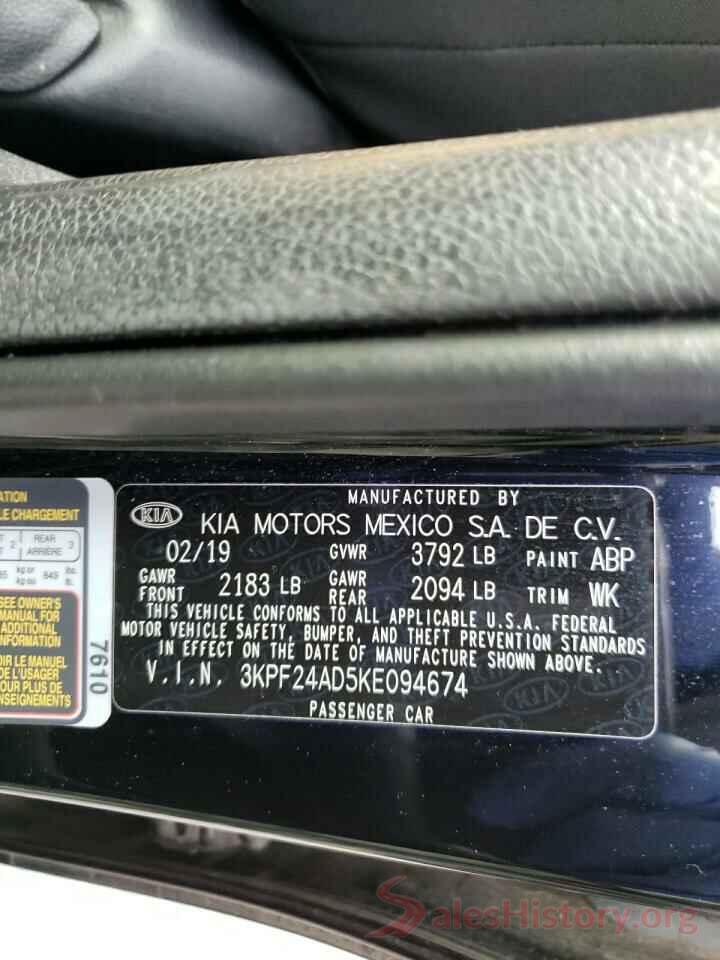 3KPF24AD5KE094674 2019 KIA FORTE