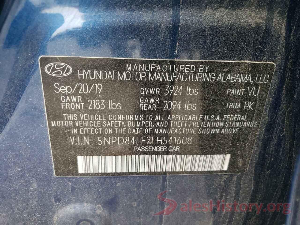 5NPD84LF2LH541608 2020 HYUNDAI ELANTRA