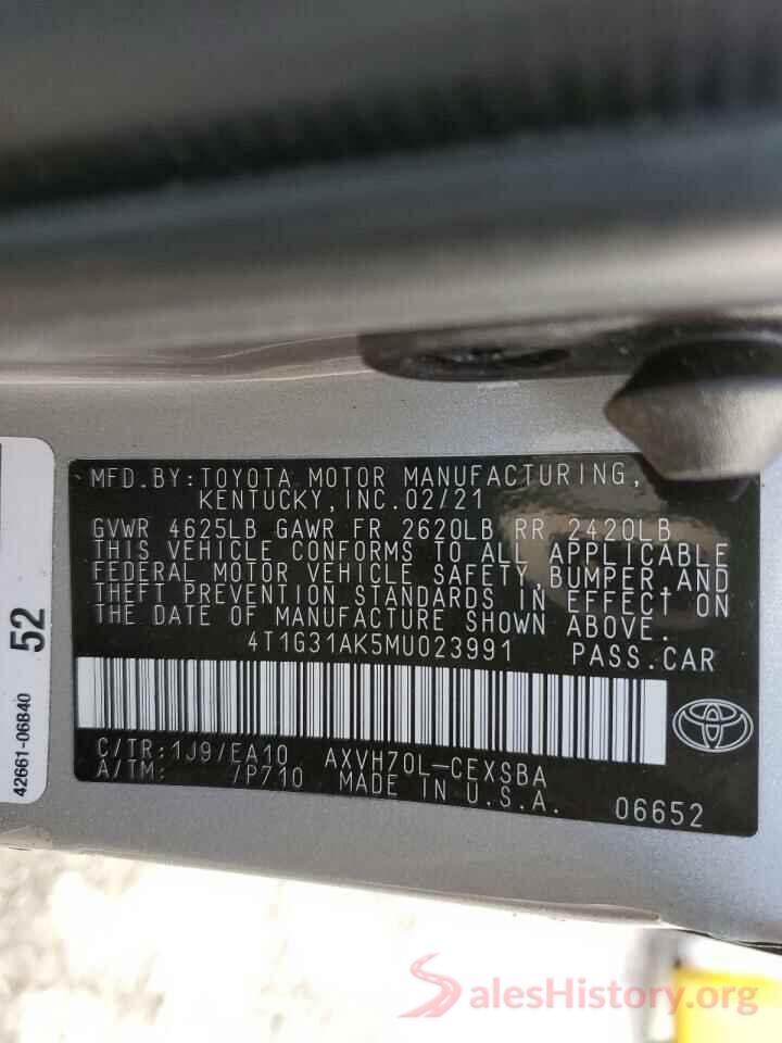 4T1G31AK5MU023991 2021 TOYOTA CAMRY