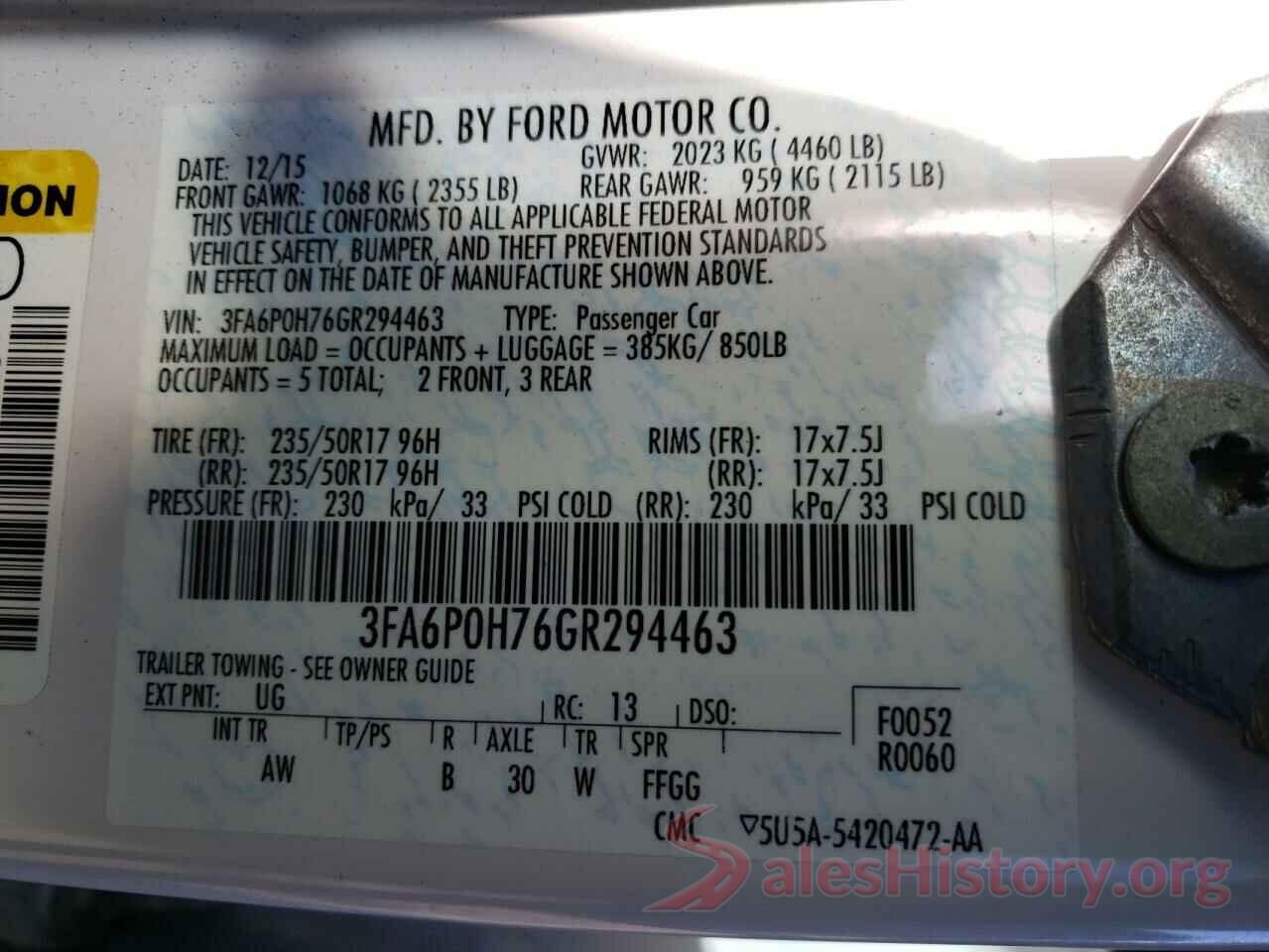 3FA6P0H76GR294463 2016 FORD FUSION