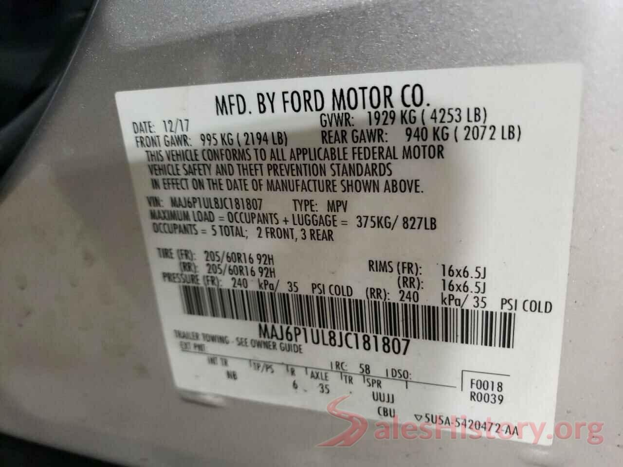 MAJ6P1UL8JC181807 2018 FORD ECOSPORT