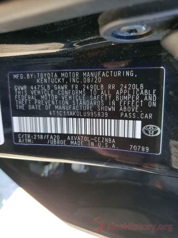 4T1C11AK0LU995839 2020 TOYOTA CAMRY